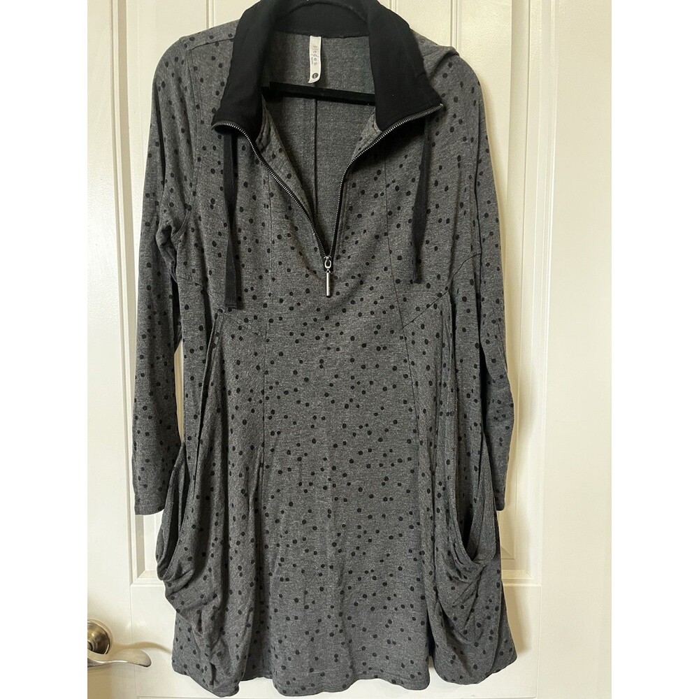 Kensie Pieces Dress Velvet Collar Black Polka Sporty Dress L Oversized Pockets
